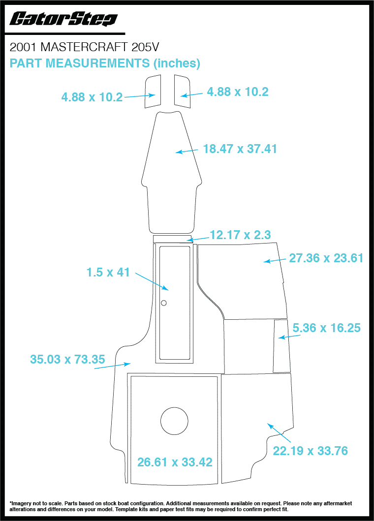 2001 Mastercraft 205V GatorStep Flooring Dimensions