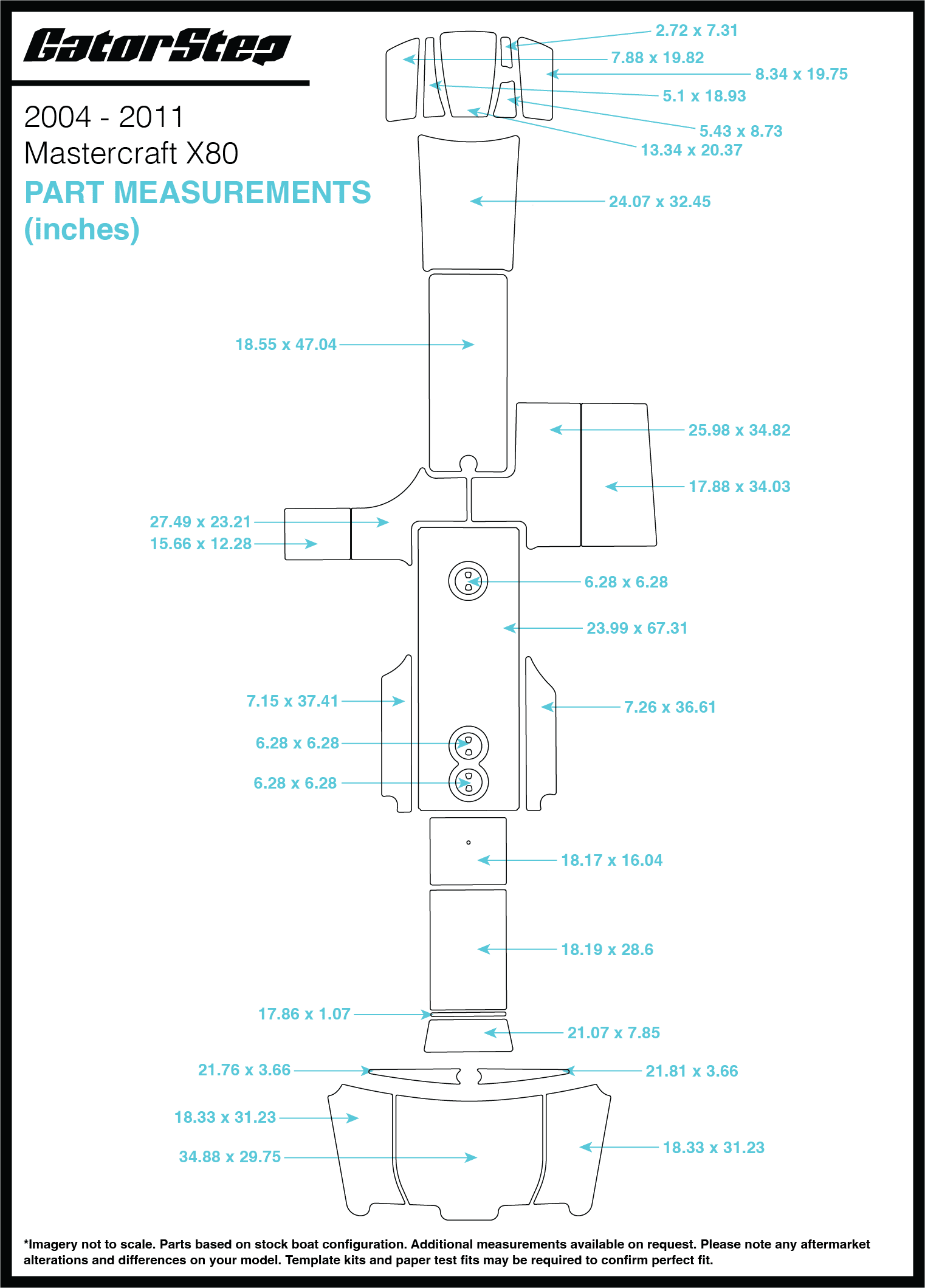 2004-2011 Mastercraft X80 GatorStep Flooring Dimensions