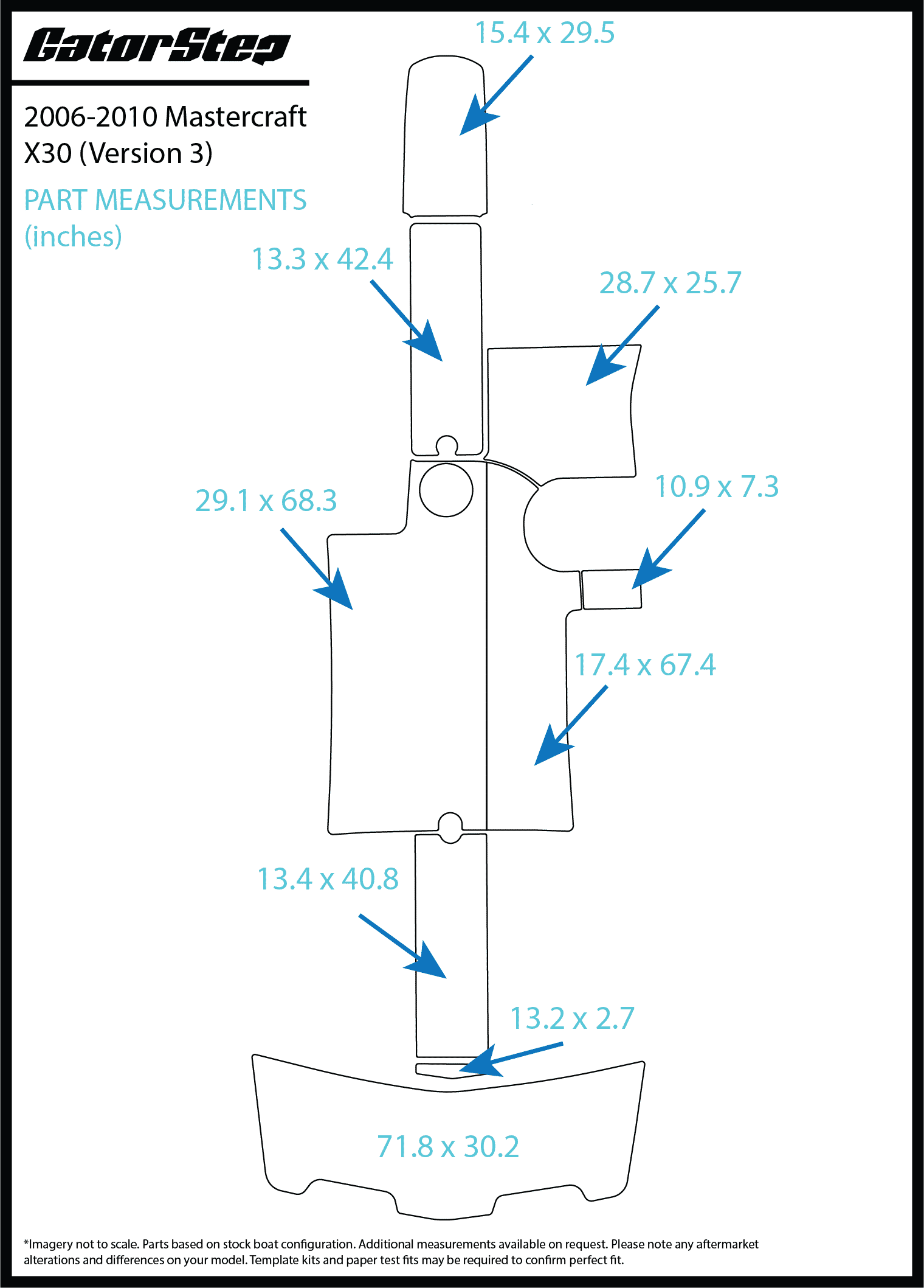 2006-2010 Mastercraft X30 Version 3 GatorStep Flooring Dimensions