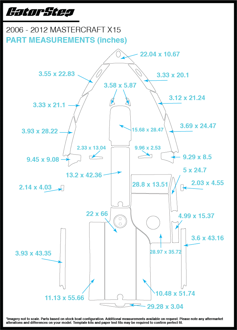 2006-2012 Mastercraft X15 GatorStep Flooring Dimensions