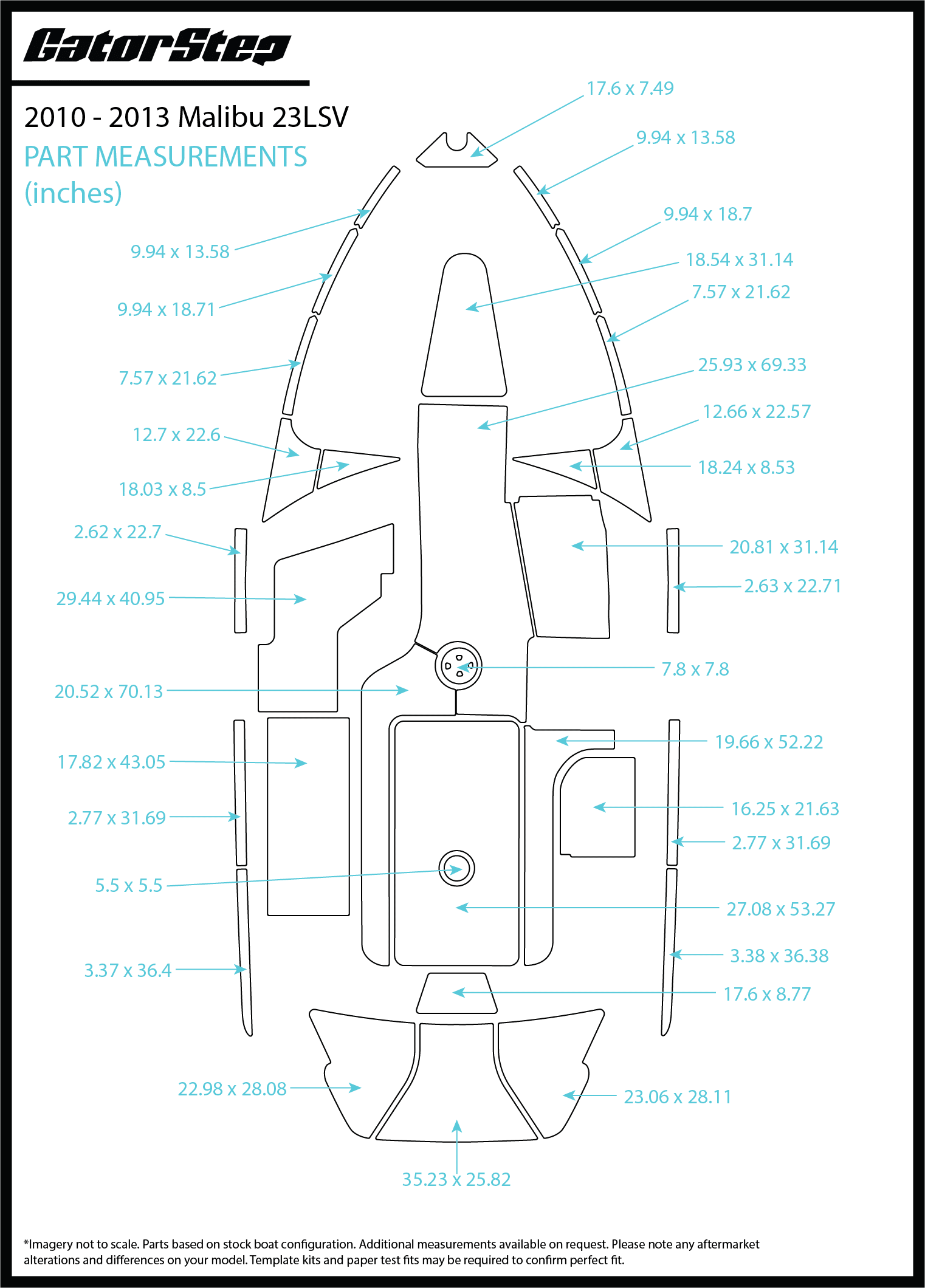 2010-2013 Malibu 23 LSV GatorStep Flooring Dimensions