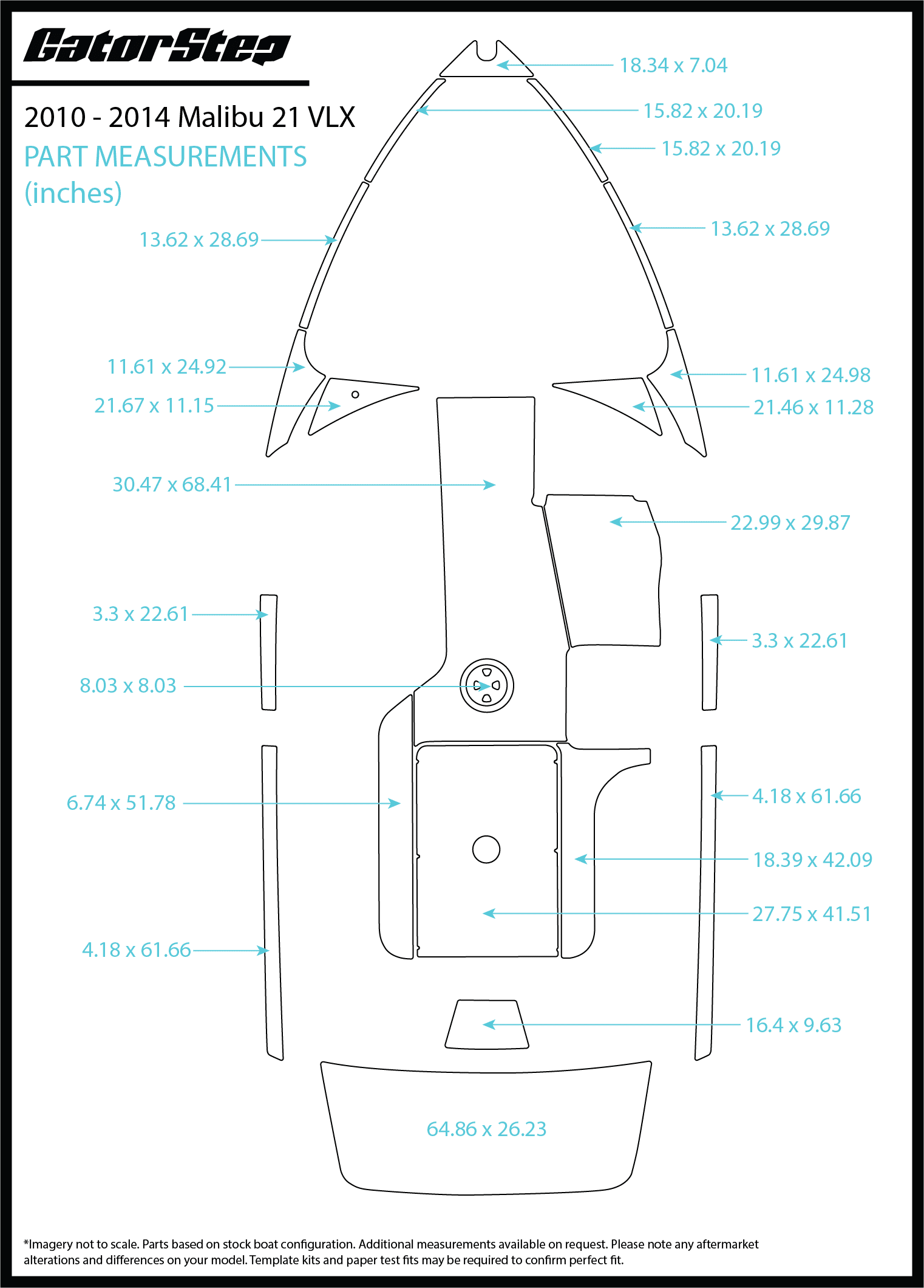 2010-2014 Malibu 21 VLX GatorStep Flooring Dimensions