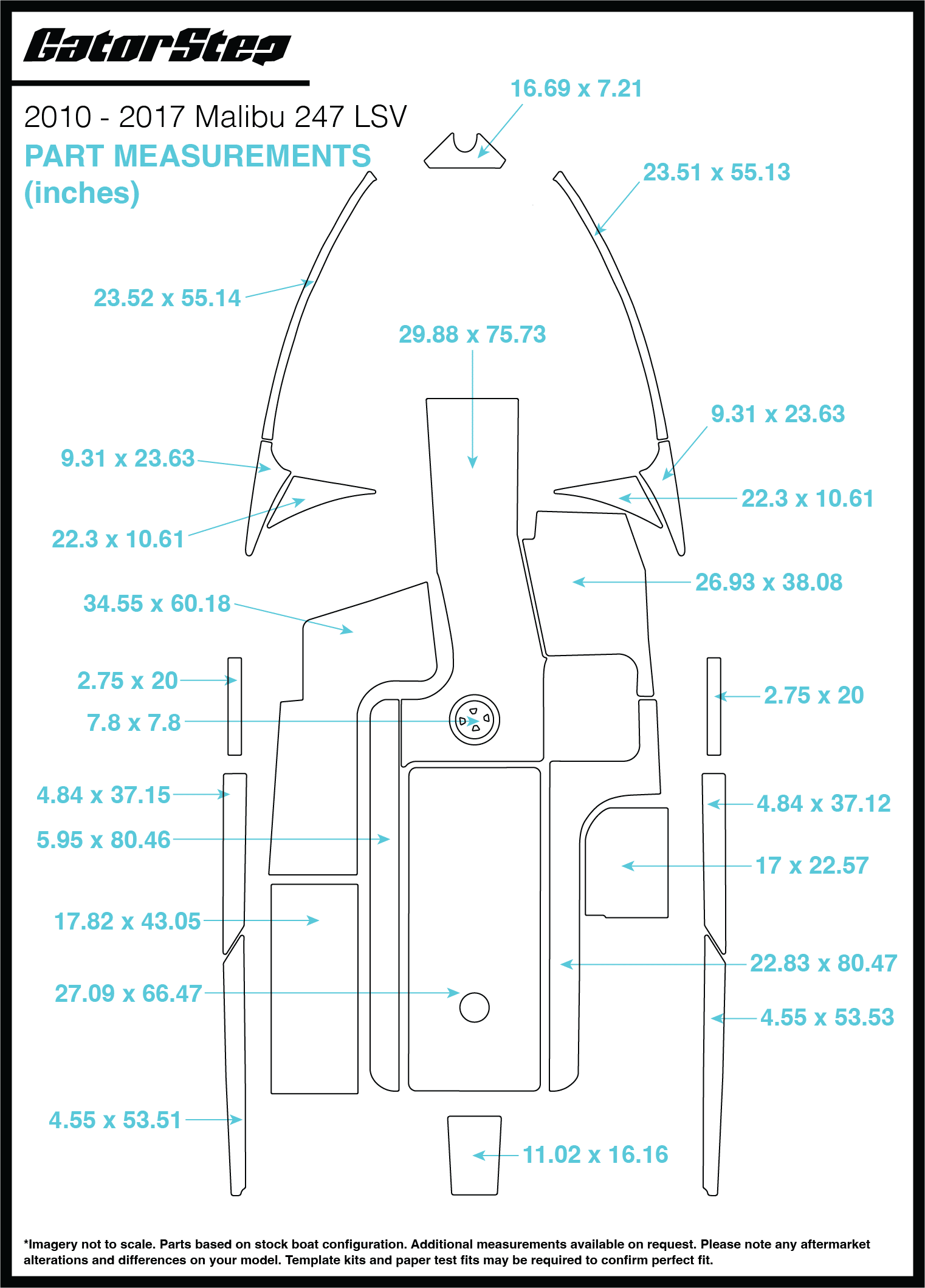 2010-2017 Malibu 247 LSV GatorStep Flooring Dimensions
