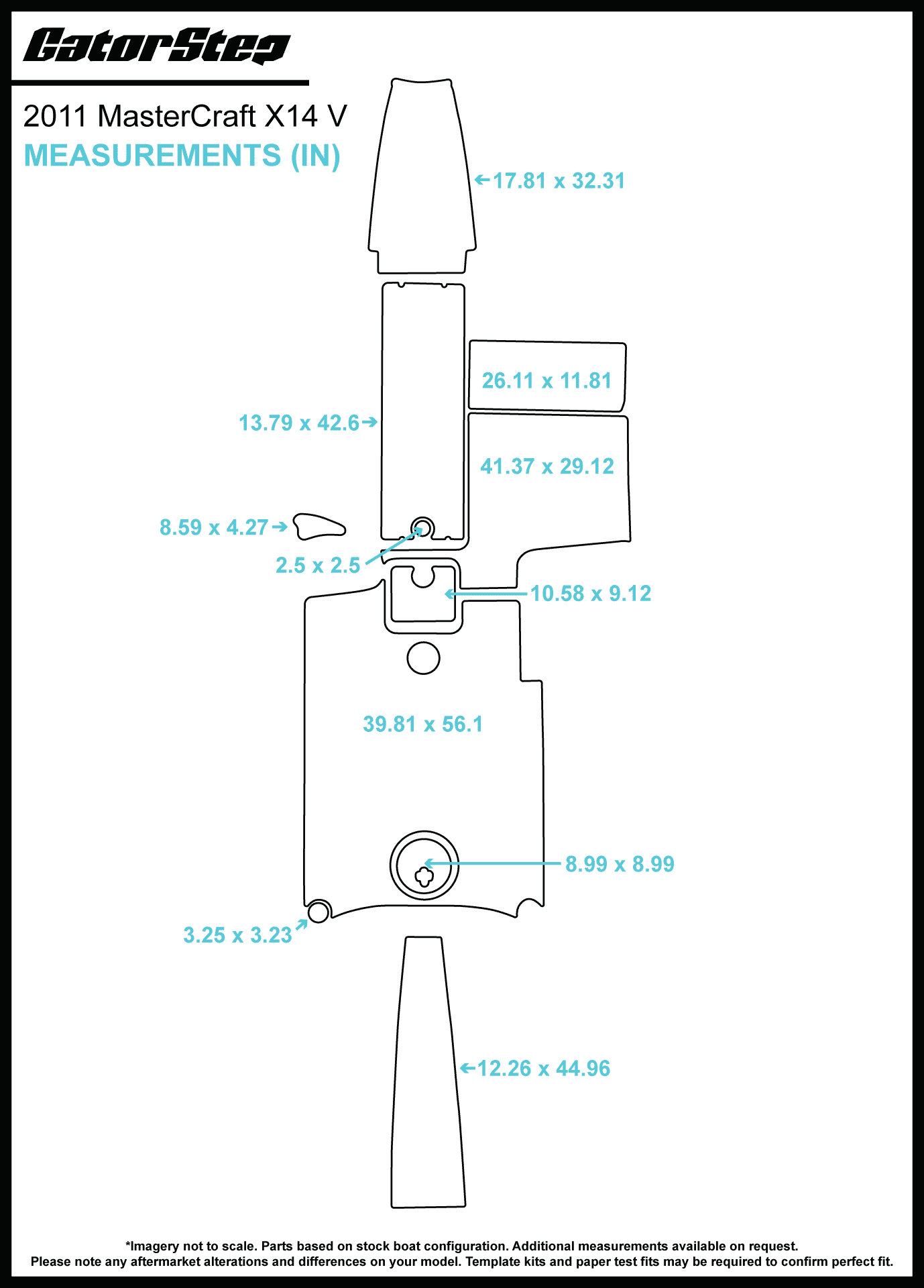 2011 MasterCraft X14V GatorStep Flooring Dimensions