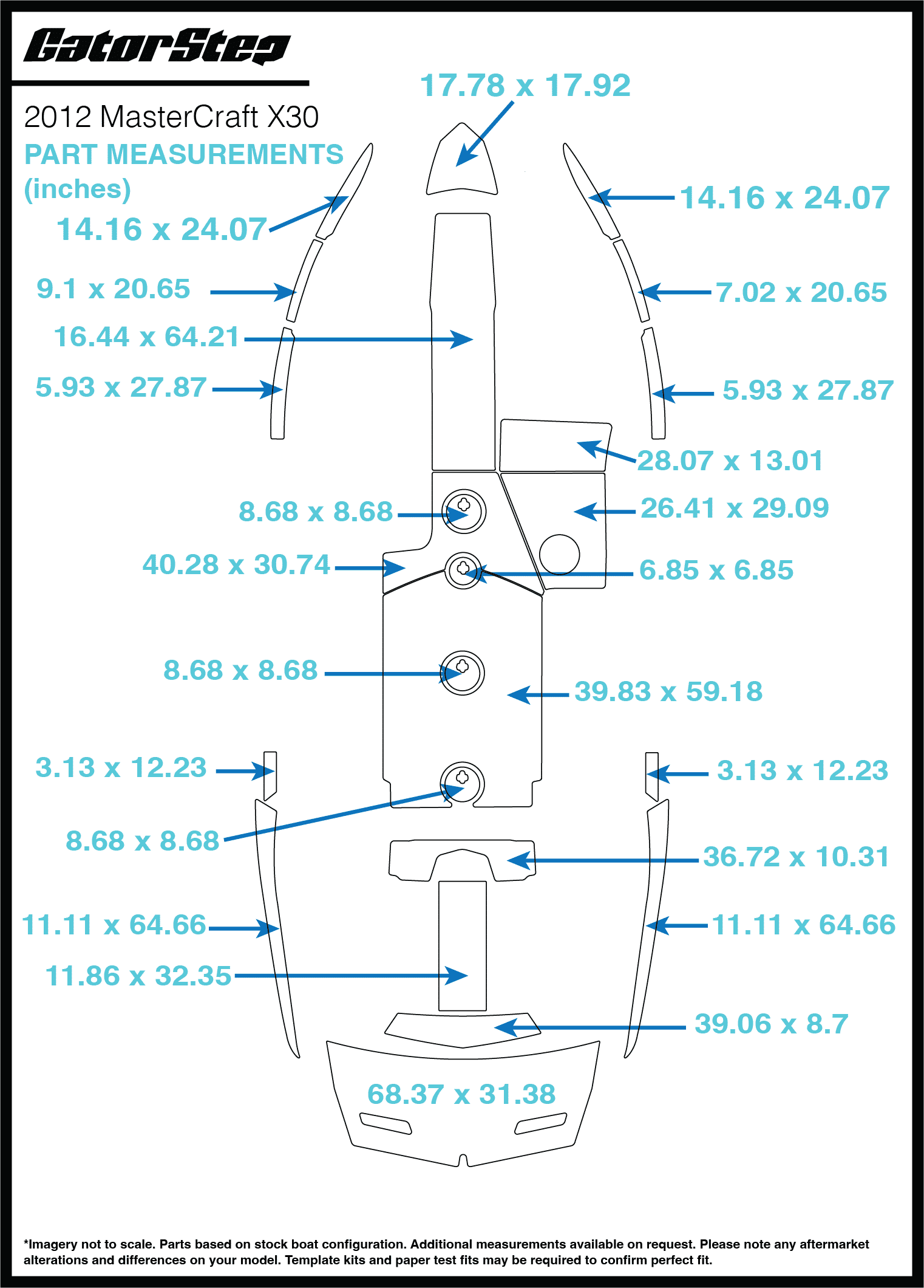 2012 MasterCraft X30 GatorStep Flooring Dimensions