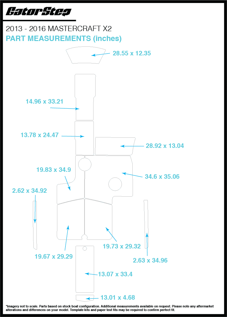 2013-2016 Mastercraft X2 GatorStep Flooring Dimensions