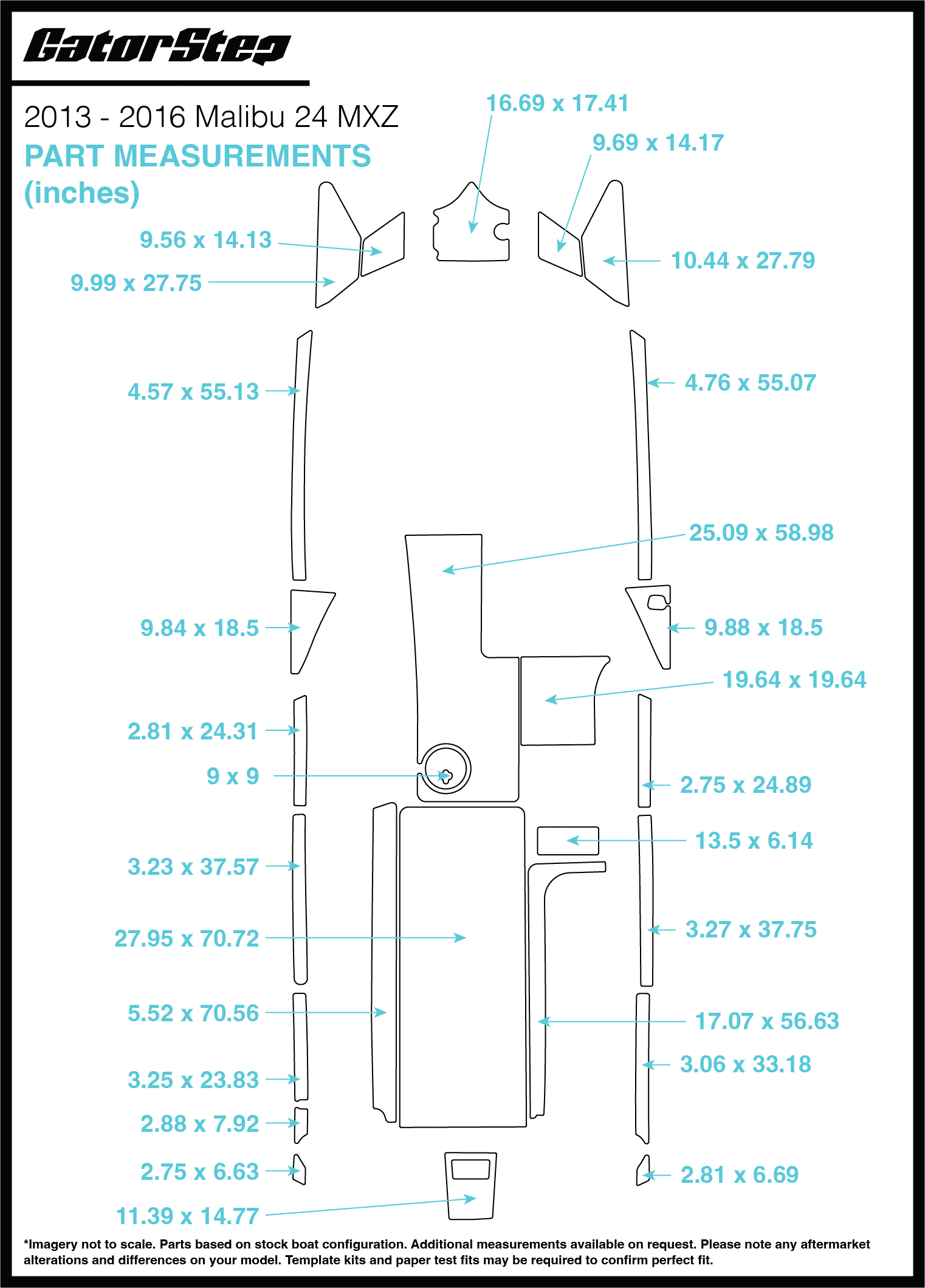 2013-2016 Malibu 24 MXZ GatorStep Flooring Dimensions