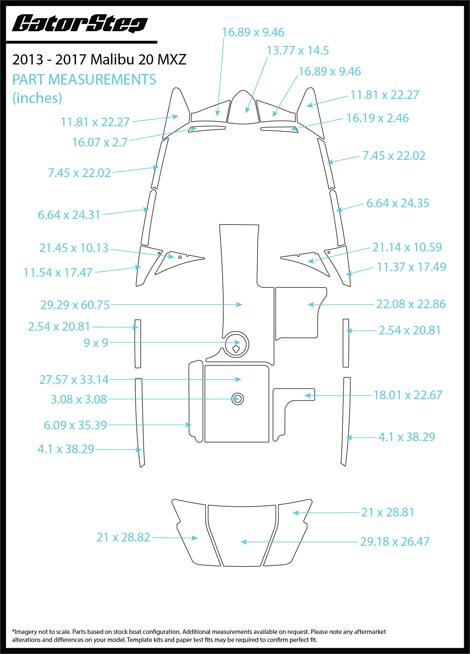 2013-2017 Malibu 20 MXZ GatorStep Flooring Dimensions