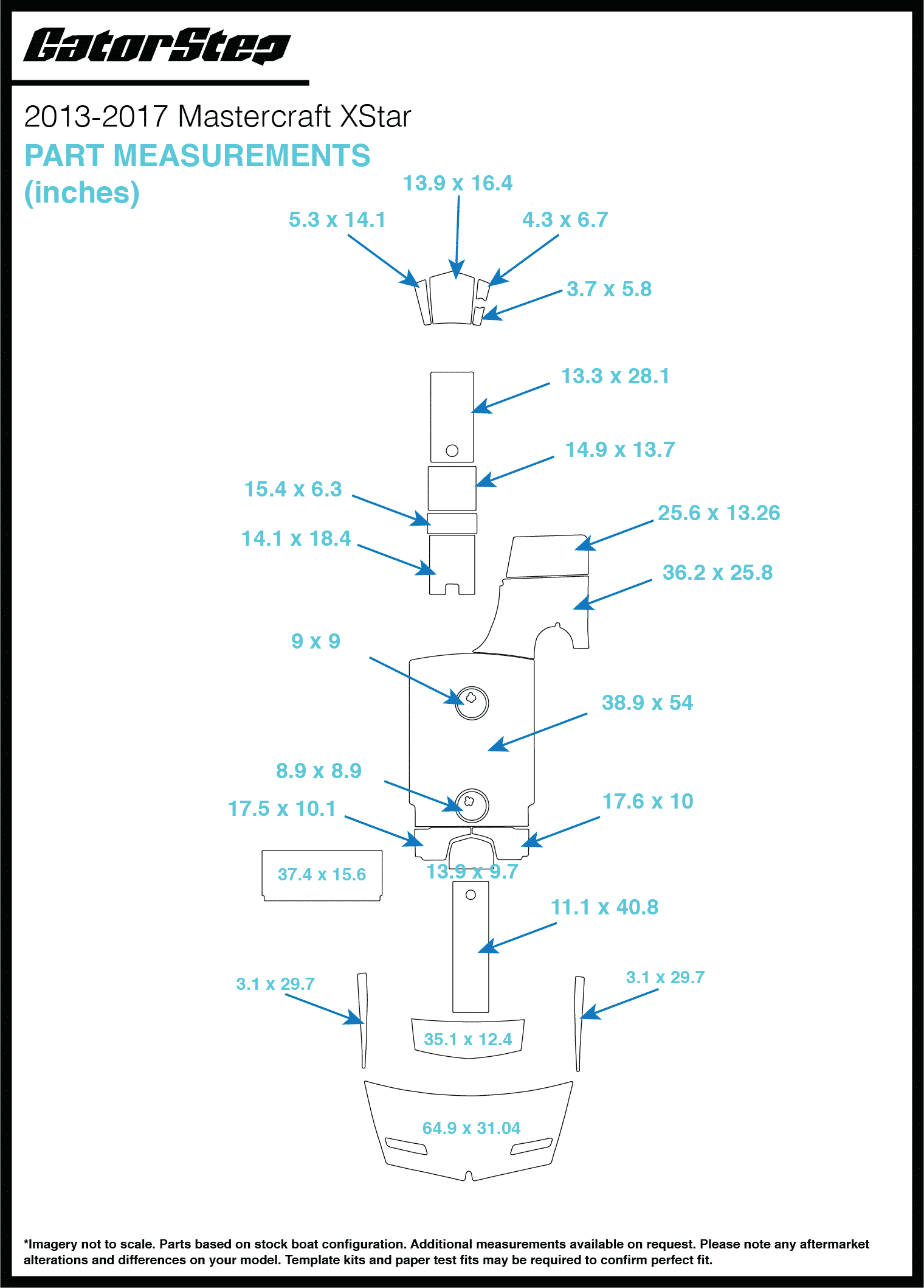 2013-2017 MasterCraft XStar GatorStep Flooring Dimensions
