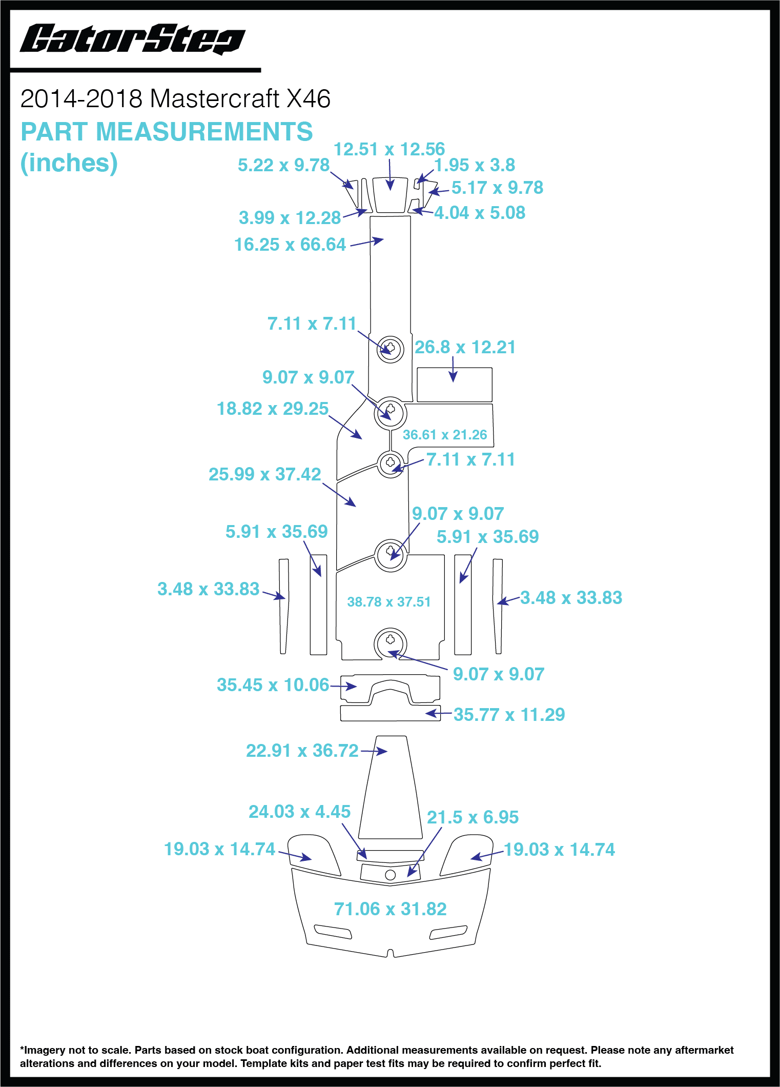 2014-2018 MasterCraft X46 GatorStep Flooring Dimensions