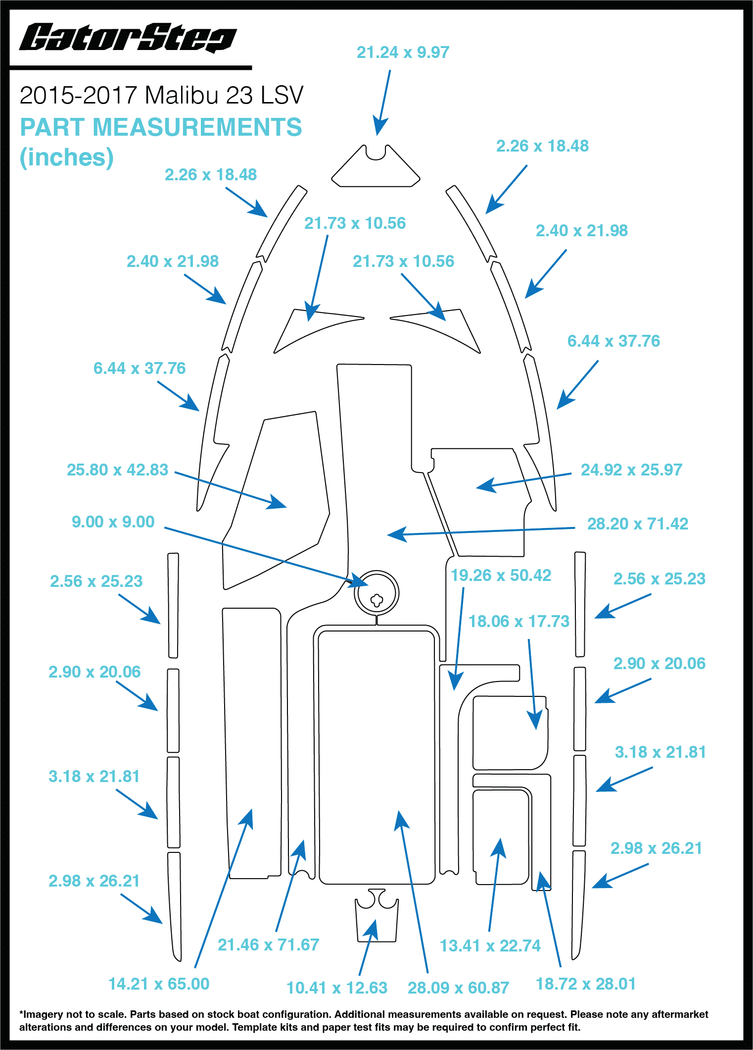 2015-2017 Malibu 23 LSV GatorStep Flooring Dimensions
