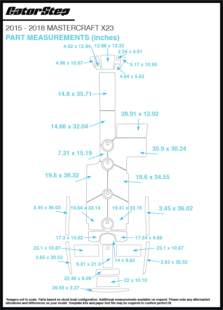 2015-2018 Mastercraft X23 GatorStep Flooring Dimensions