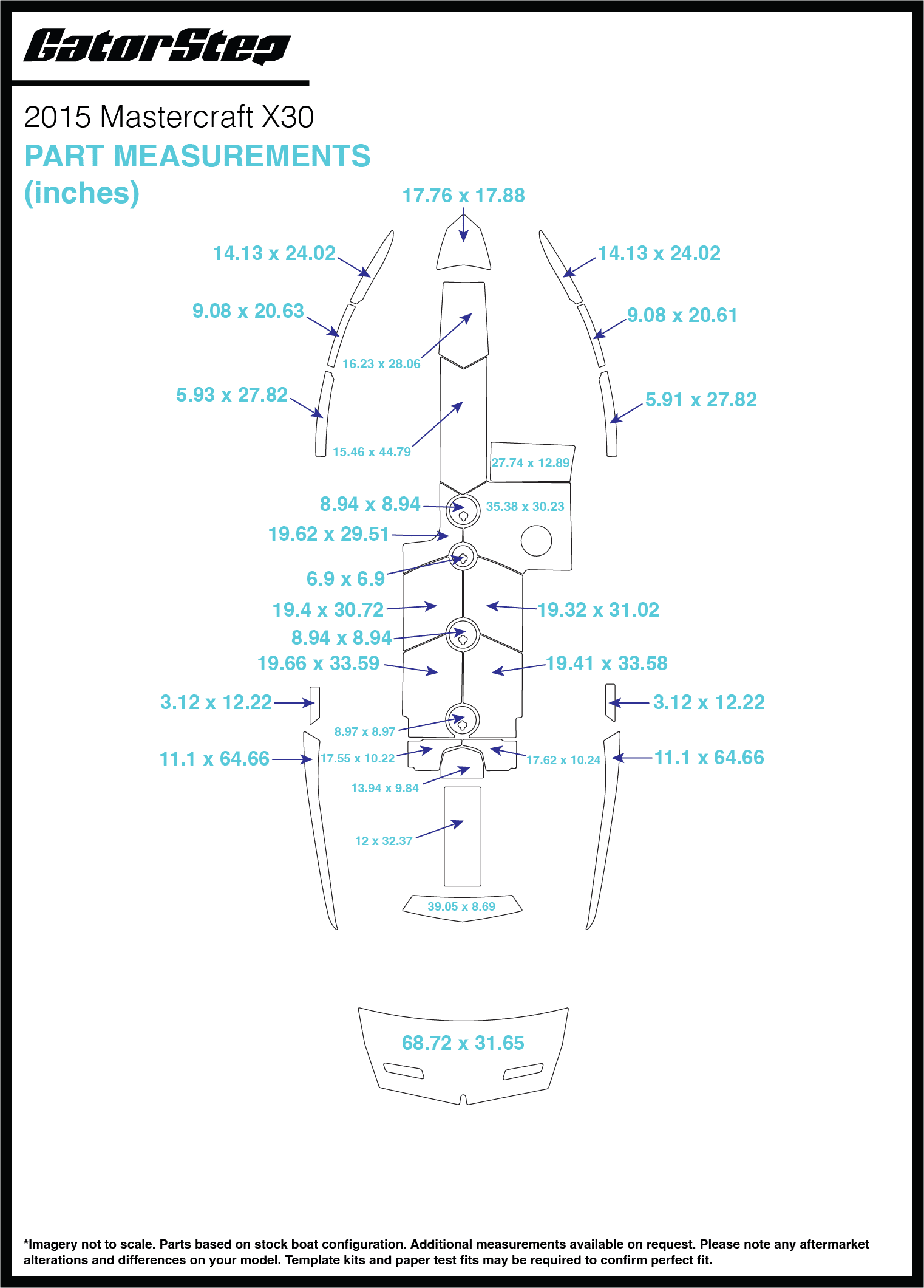 2015 Mastercraft X30 GatorStep Flooring Dimensions