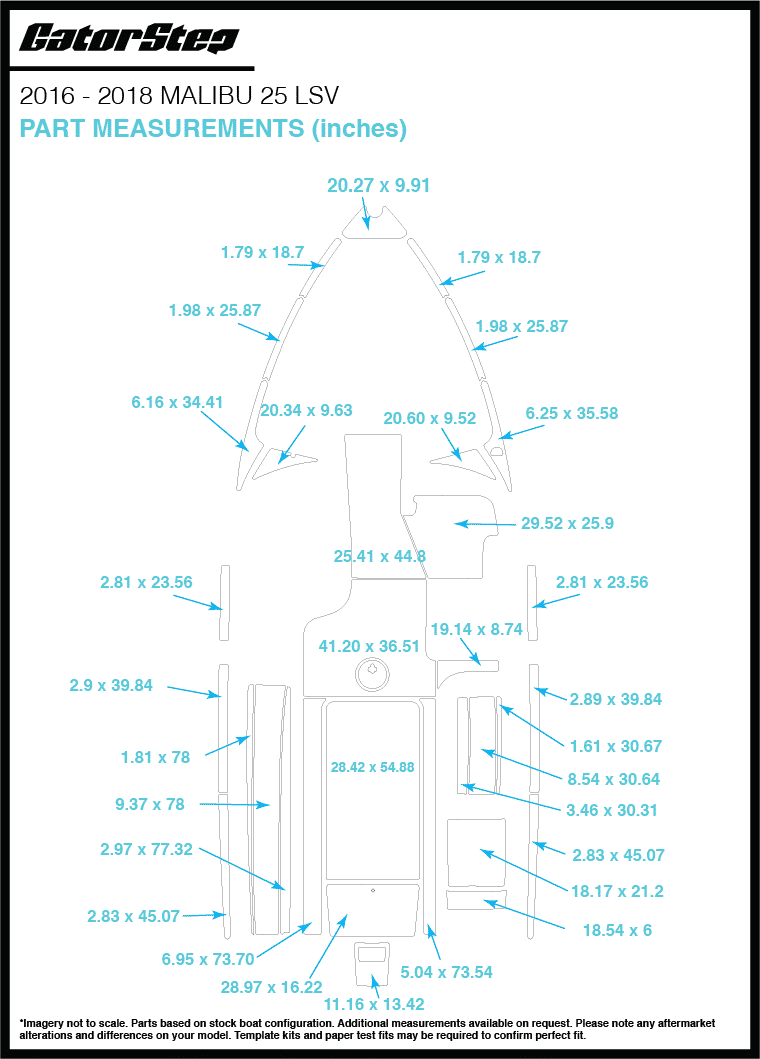 2016-2018 Malibu 25 LSV GatorStep Flooring Dimensions