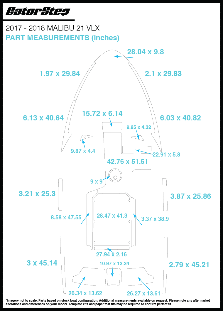 2017-2019 Malibu 21 VLX GatorStep Flooring Dimensions