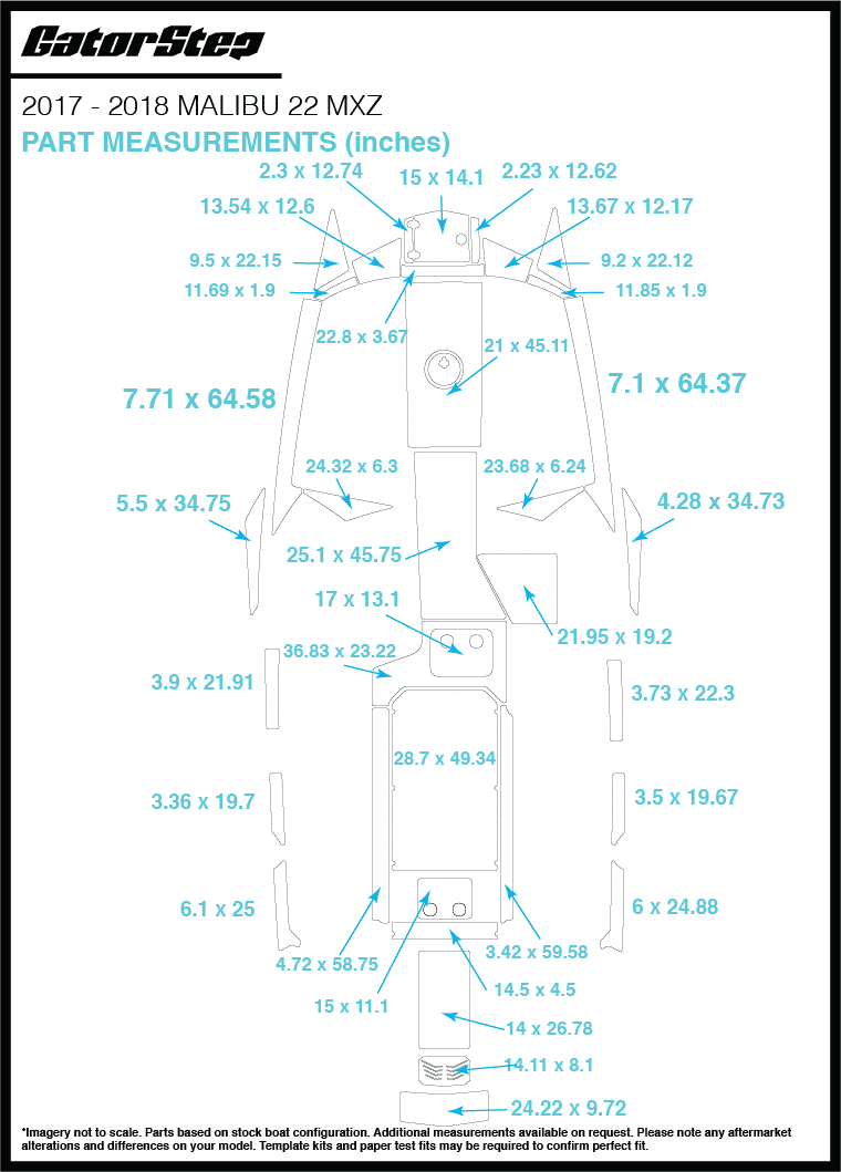 2017-2018 Malibu 22 MXZ GatorStep Flooring Dimensions