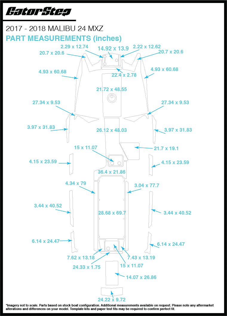 2017-2018 Malibu 24 MXZ GatorStep Flooring Dimensions