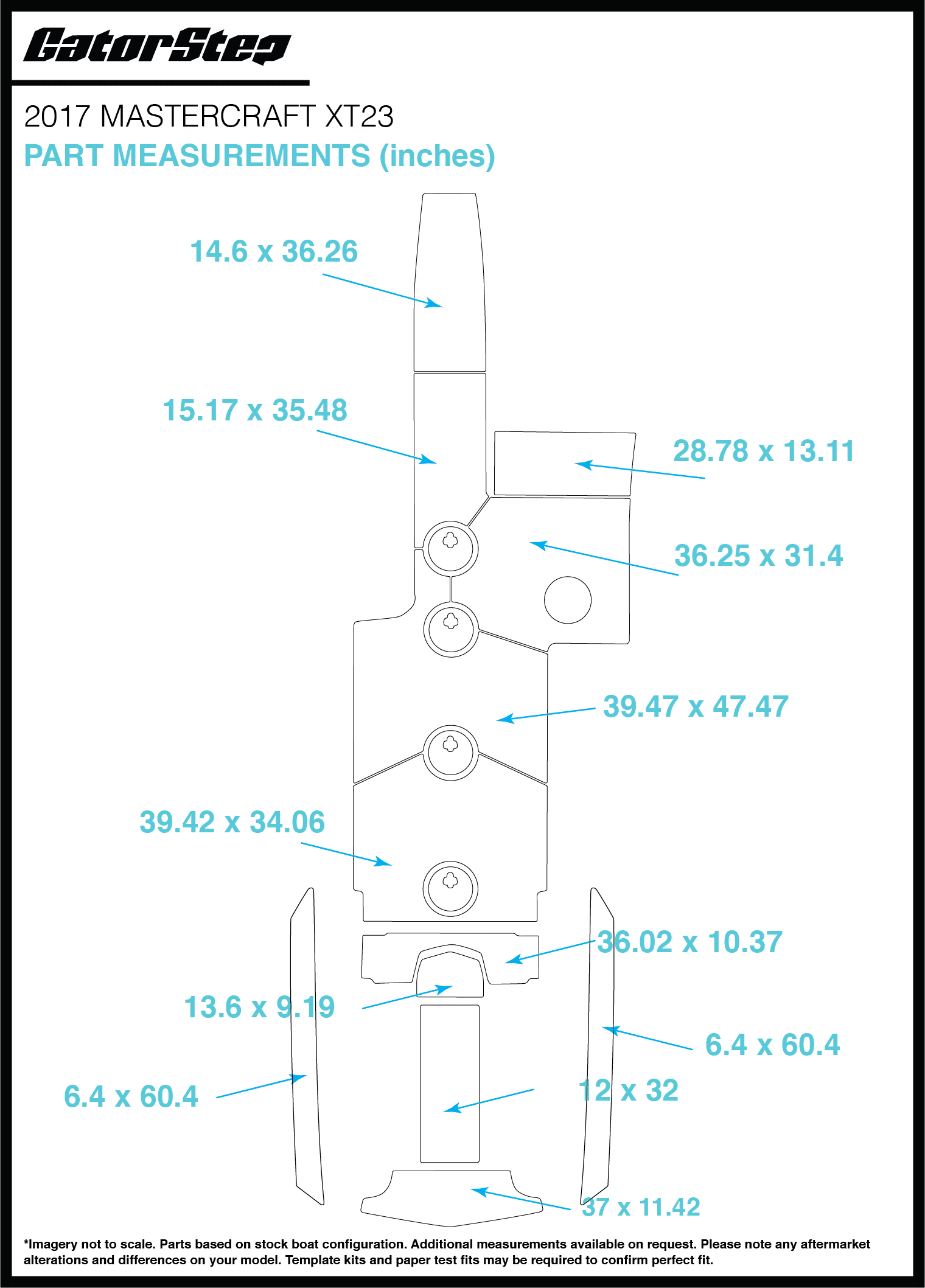 2017 MasterCraft XT23 GatorStep Flooring Dimensions