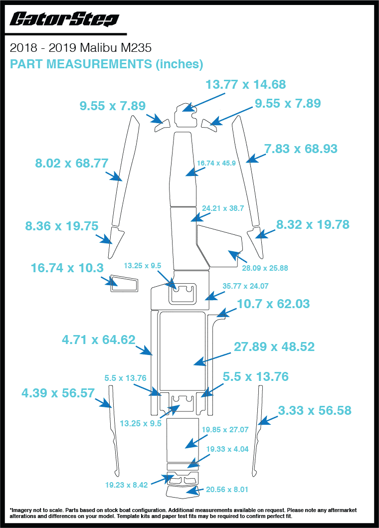 2018-2019 Malibu M235 GatorStep Flooring Dimensions