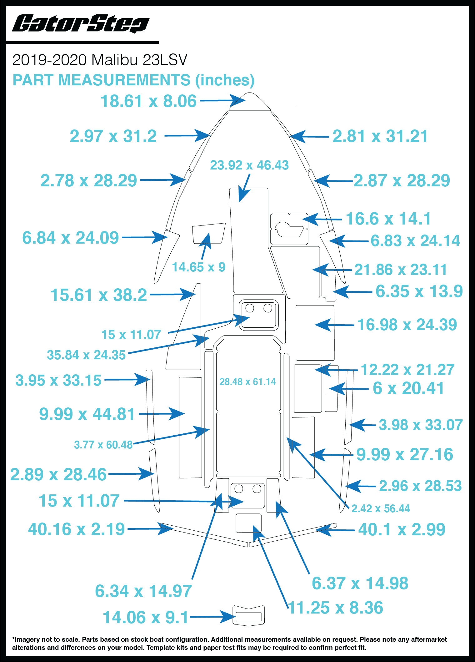 2019-2020 Malibu 23 LSV GatorStep Flooring Dimensions