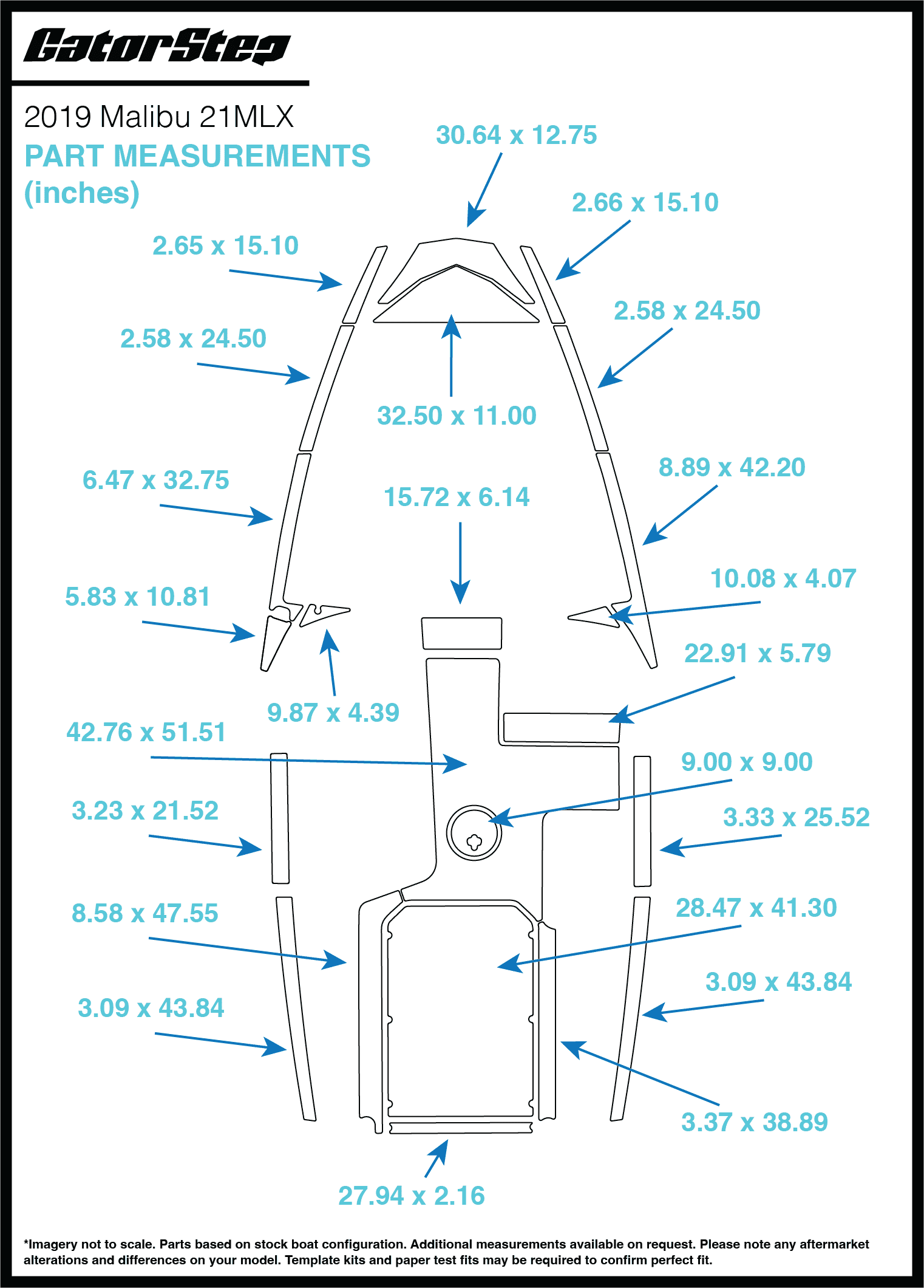 2018-2019 Malibu 21 MLX GatorStep Flooring Dimensions