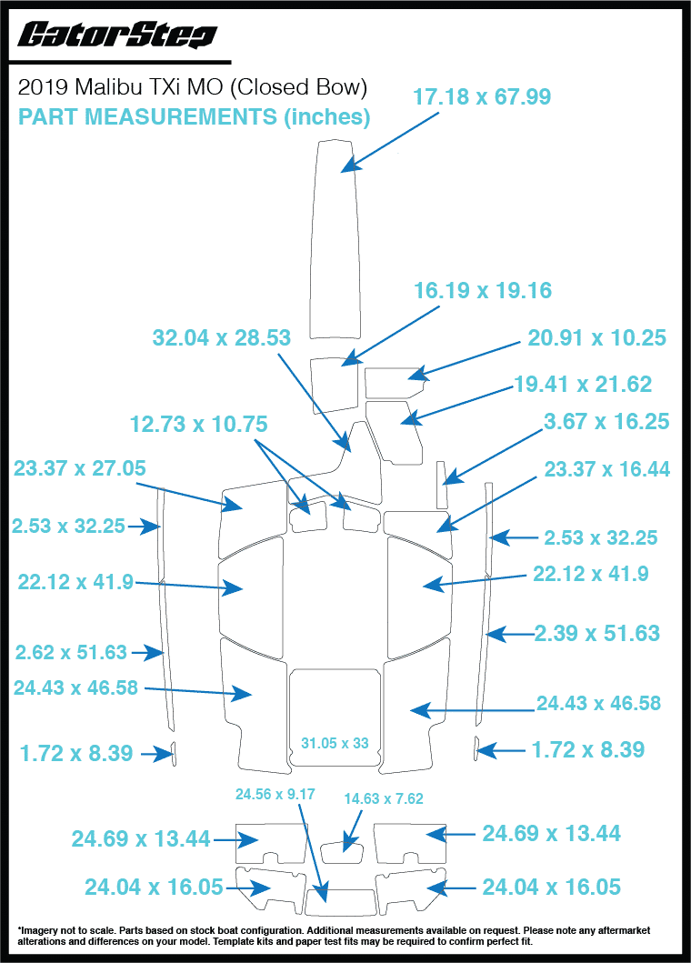 2019 malibu TXi MO Closed Bow GatorStep Flooring Dimensions