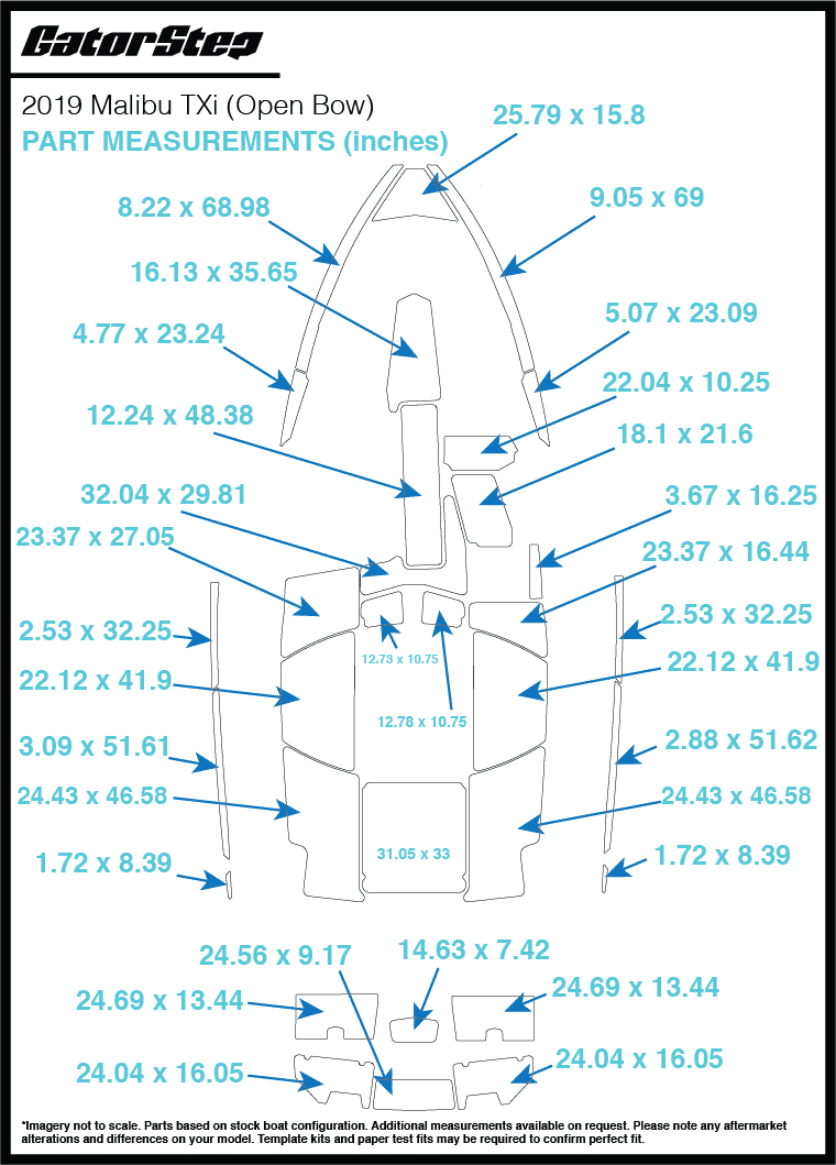 2019 Malibu TXi MO Open Bow GatorStep Flooring Dimensions