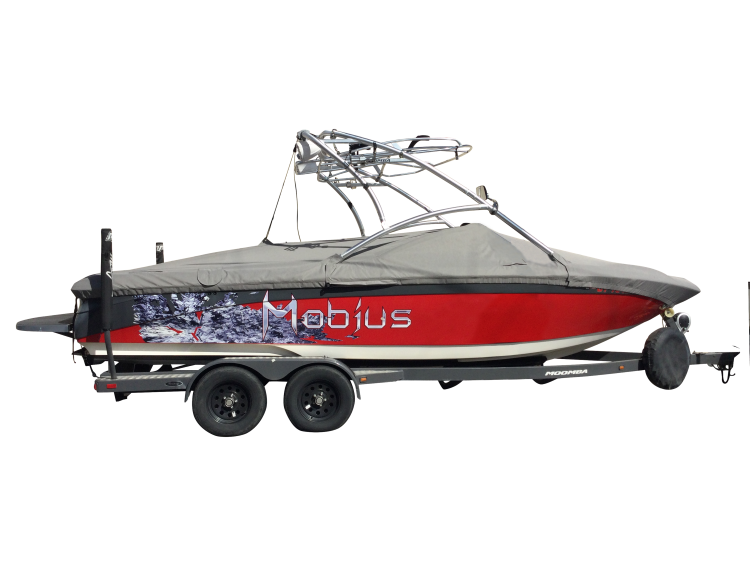Moomba Mobius XLV with Rad-a-Cage 3 Tower Cinch Cover