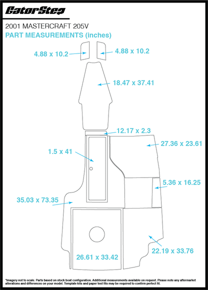 2001 Mastercraft 205V GatorStep Flooring Dimensions