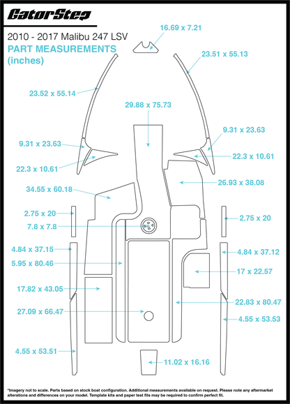 2010-2017 Malibu 247 LSV GatorStep Flooring Dimensions