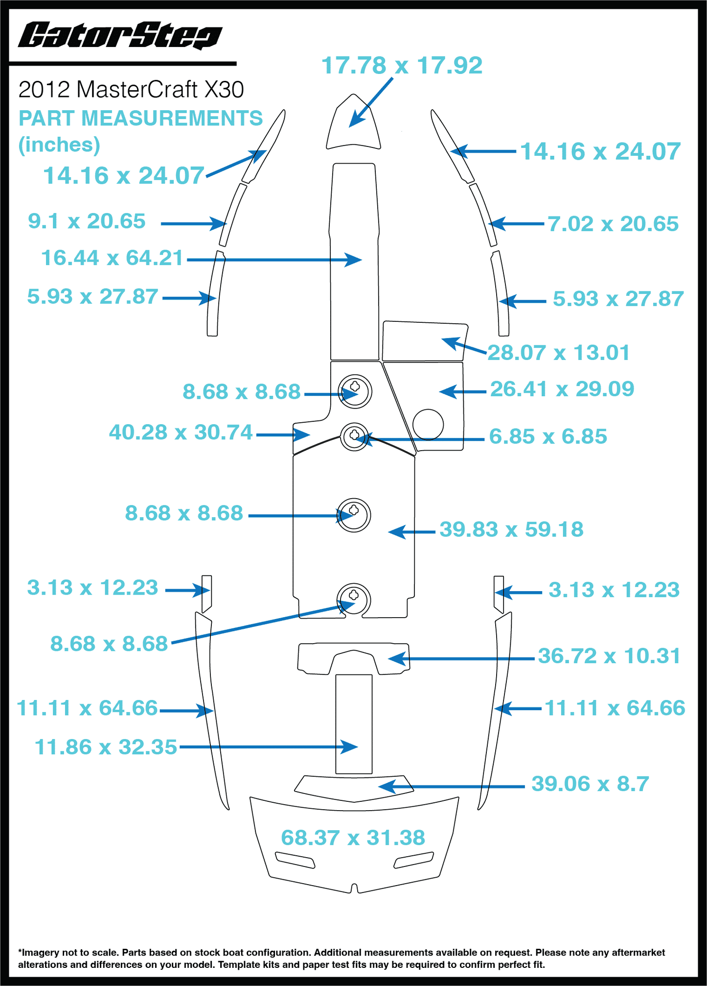 2012 MasterCraft X30 GatorStep Flooring Dimensions