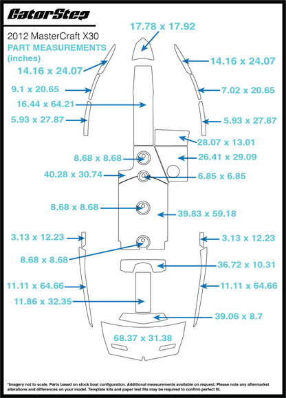 2012 MasterCraft X30 GatorStep Flooring Dimensions
