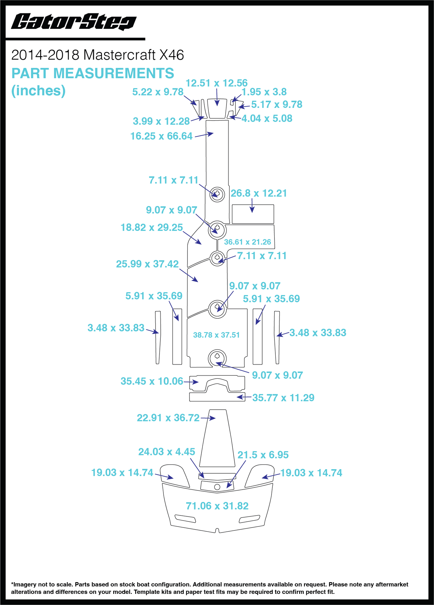 2014-2018 MasterCraft X46 GatorStep Flooring Dimensions