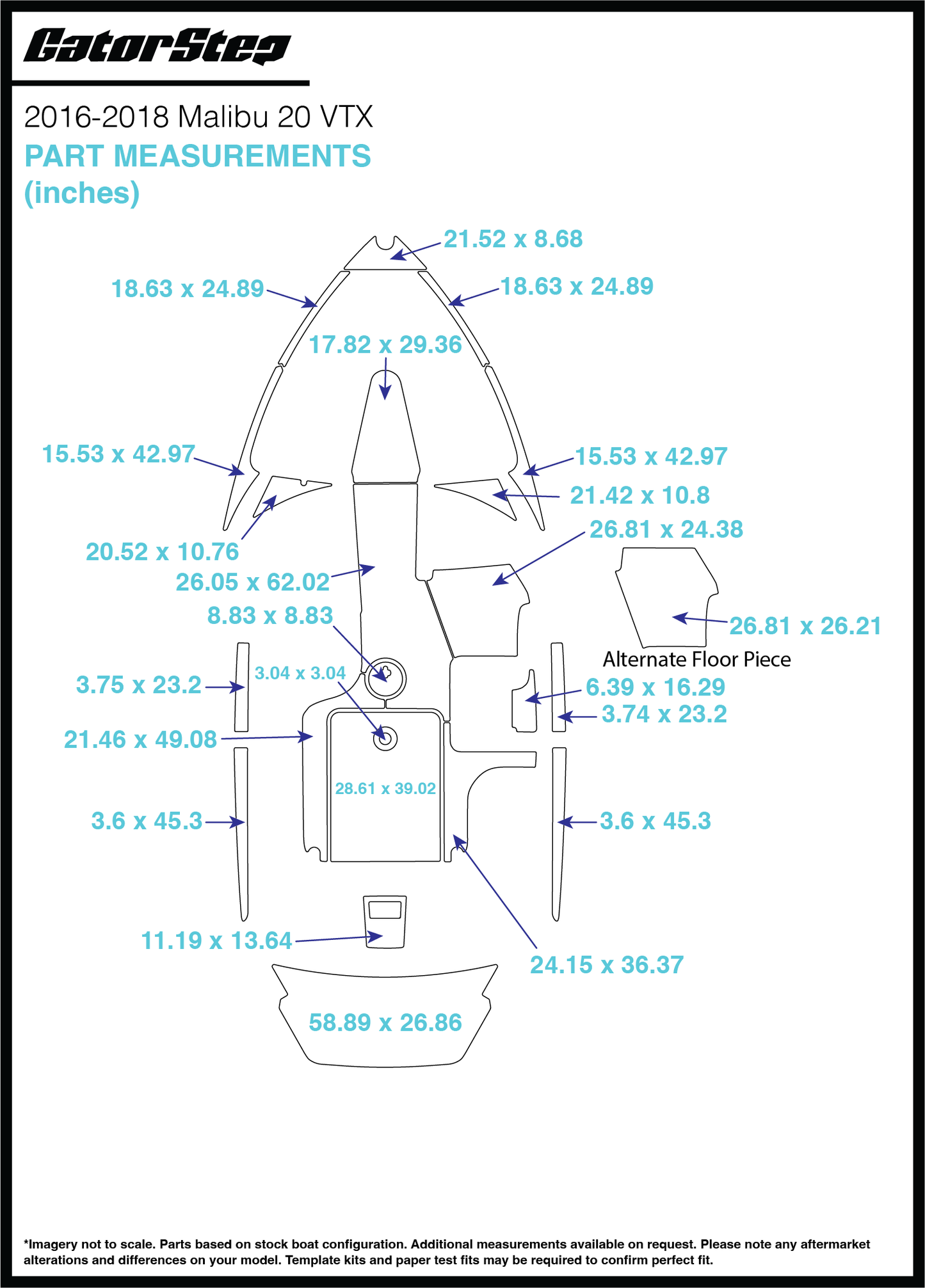 2016-2018 Malibu 20 VTX GatorStep Flooring Dimensions