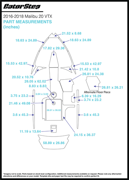 2016-2018 Malibu 20 VTX GatorStep Flooring Dimensions