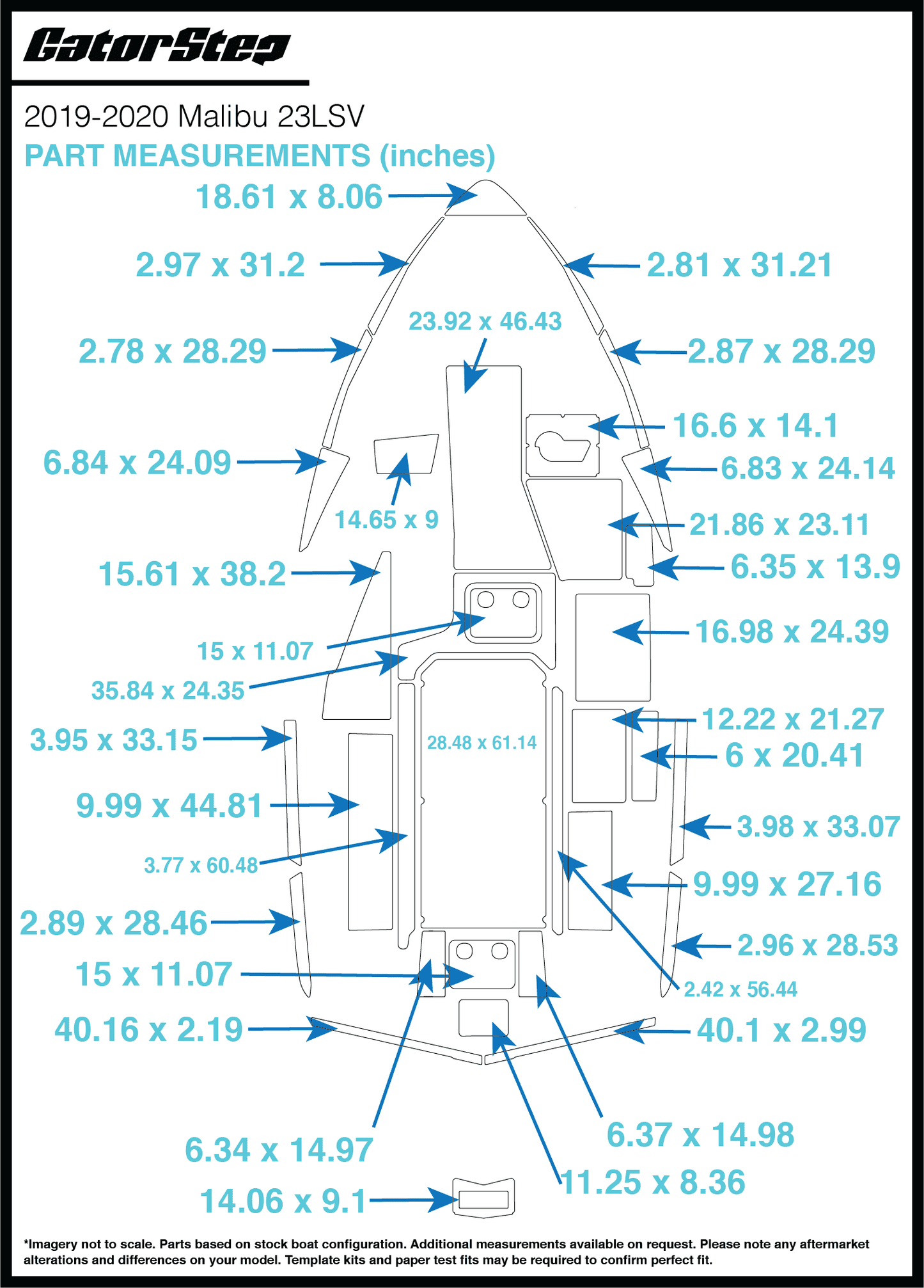 2019-2020 Malibu 23 LSV GatorStep Flooring Dimensions