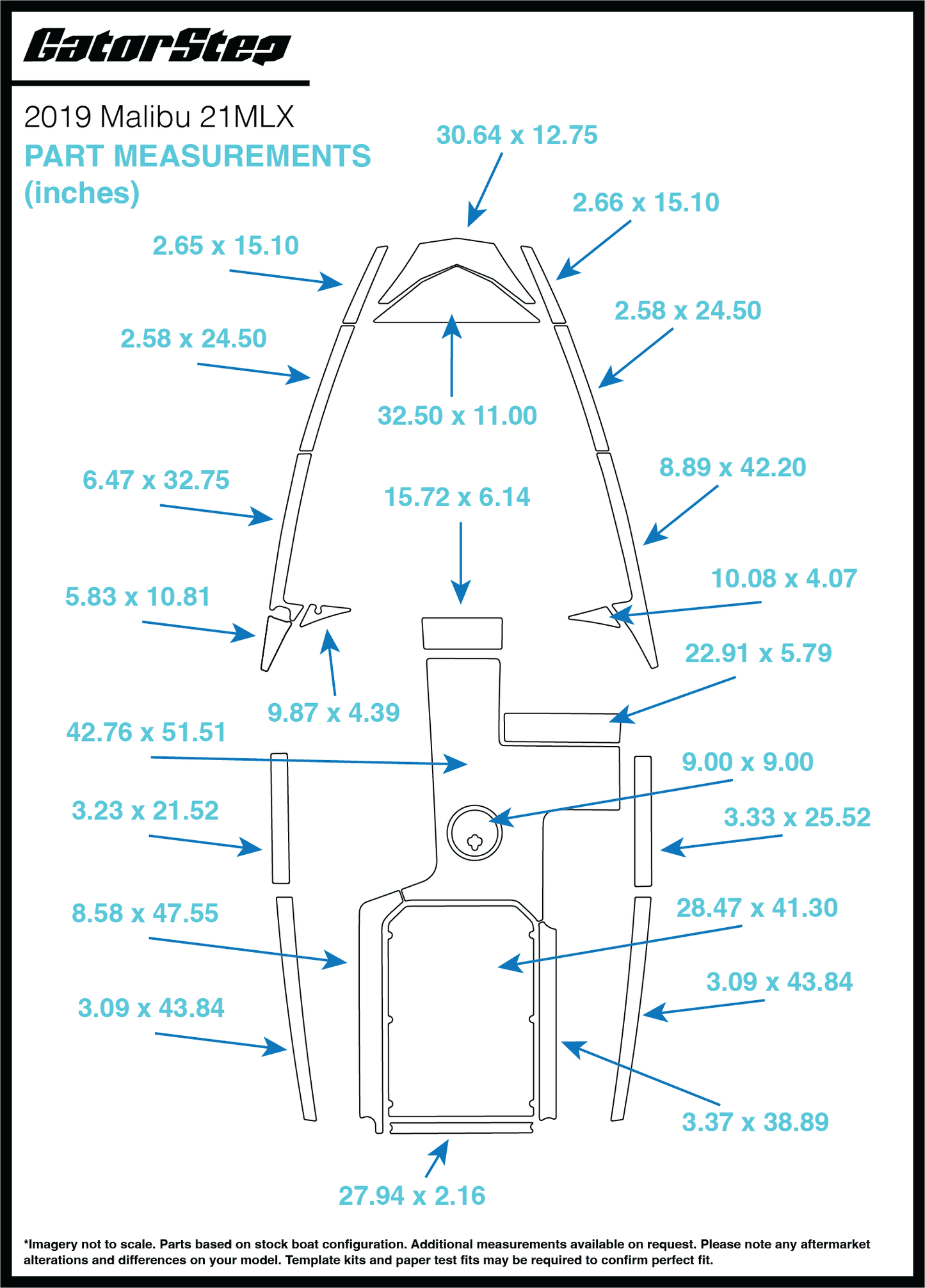 2018-2019 Malibu 21 MLX GatorStep Flooring Dimensions
