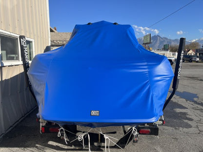 Malibu 247 with Illusion G3 tower and factory bimini Double Up Storage Cover