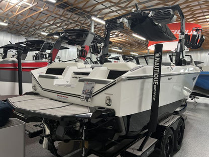 Nautique S23 with Flight Control Tower and Factory Bimini Double Up Storage Cover
